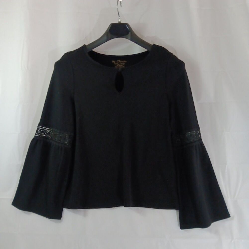 Chico's Blouse Women's Size 0 (small) Black Knitted Accents On Bell Sleeves*